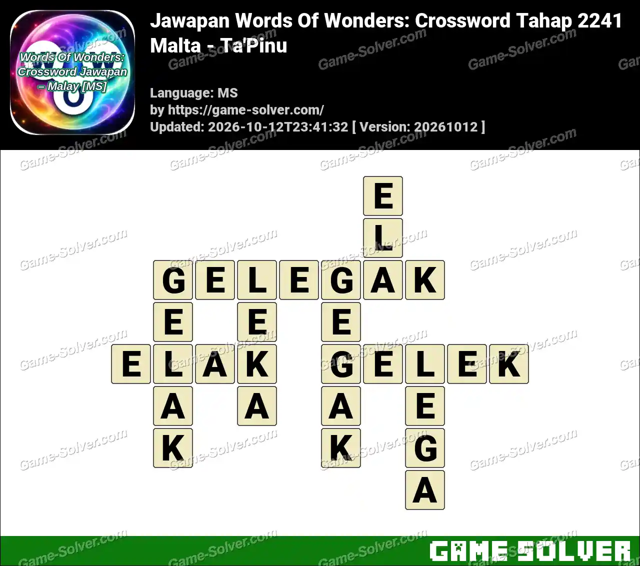 Jawapan Words Of Wonders: Crossword Tahap 2241 – Malta – Ta’Pinu